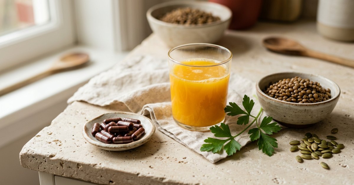 Welches Eisenpraeparat bei Magenproblemen: Kapseln mit Orangensaft, Petersilie und Linsen