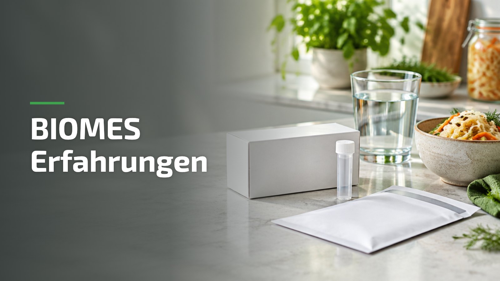 BIOMES Erfahrungen: Darmtest-Kit für zu Hause neben fermentiertem Gemüse