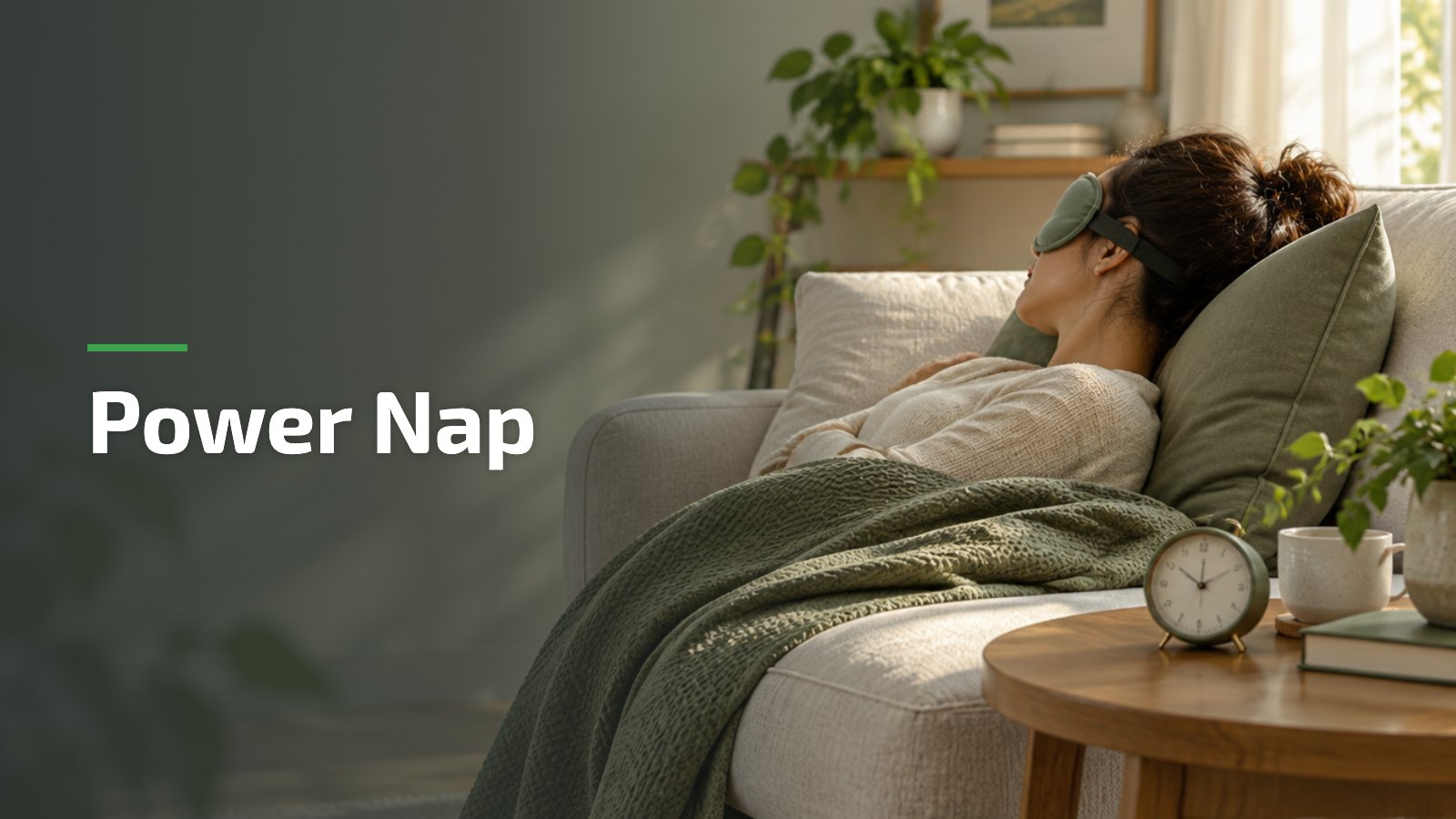 Power Nap: kurzer Mittagsschlaf auf dem Sofa mit Schlafmaske
